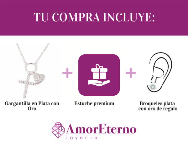 Amor Eterno - Collar Plata / Oro 24k / Cruz Corazón + Regalo - Imagen 9