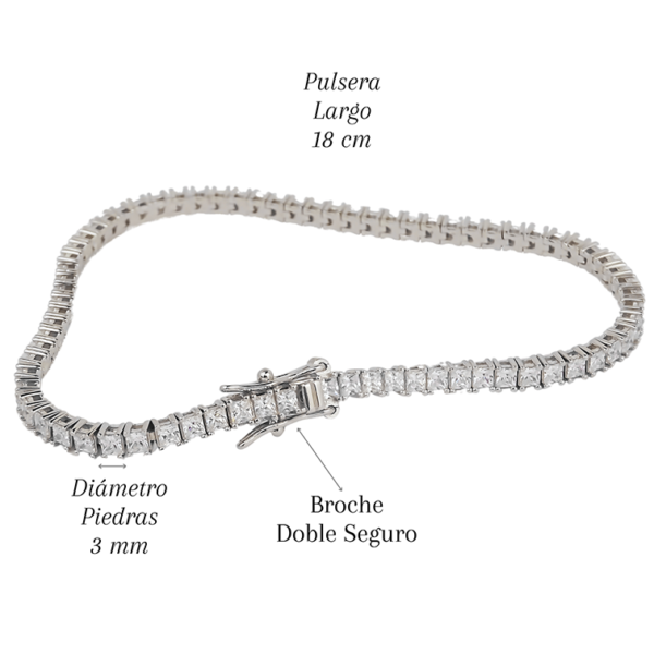 Amor Eterno- Pulsera Tennis Corte Princess Plata Con Oro 24k - Imagen 2