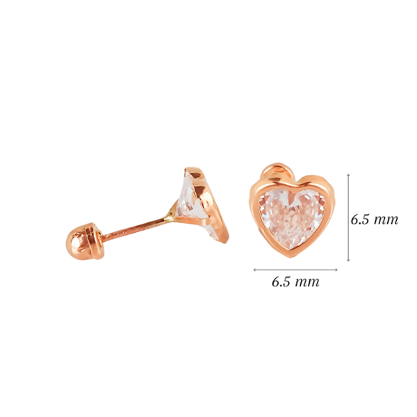 Amor Eterno - Broquel Corazón Bisel #6 / Aretes Oro 10k / ROSA - Imagen 2