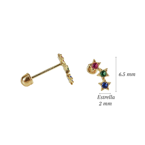 Amor Eterno - Lambada Mini Estrella / Aretes Oro 10k / Colores - Imagen 2