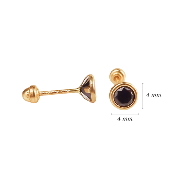 Amor Eterno - Broqueles Bisel Bebé 4 Mm / Aretes Oro 10k / NEGRO - Imagen 2