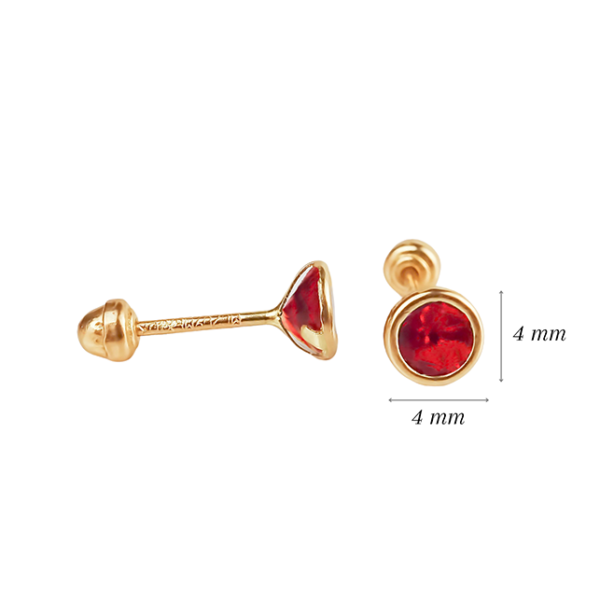 Amor Eterno - Broqueles Bisel Bebé 4 Mm / Aretes Oro 10k / ROJO - Imagen 2