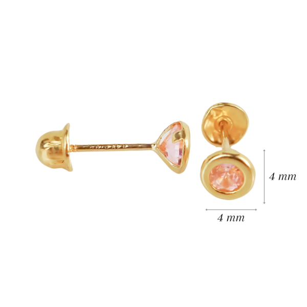 Amor Eterno - Broqueles Bisel Bebé 4 Mm / Aretes Oro 10k / ROSA - Imagen 2