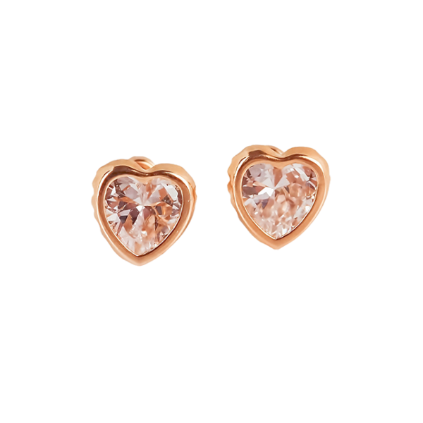 Amor Eterno - Broquel Corazón Bisel #6 / Aretes Oro 10k / ROSA