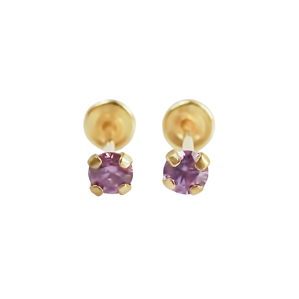 Amor Eterno - Broqueles Recto Mini Bebé / Aretes / Oro 10k / Lila