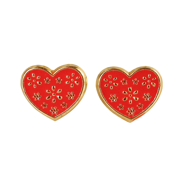 Amor Eterno - Broqueles Flores En Corazón / Aretes / Oro 10k