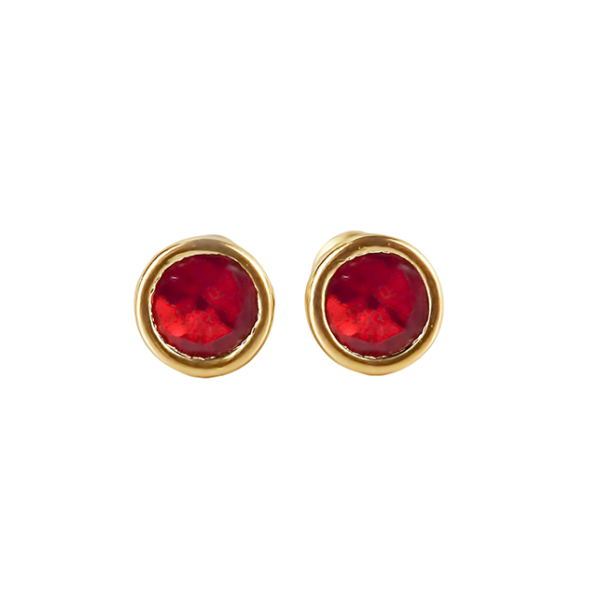 Amor Eterno - Broqueles Bisel Bebé 4 Mm / Aretes Oro 10k / ROJO