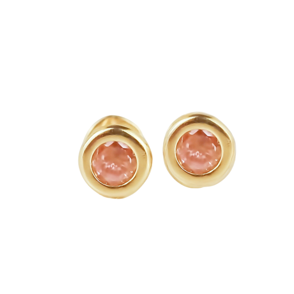 Amor Eterno - Broqueles Bisel Bebé 4 Mm / Aretes Oro 10k / ROSA