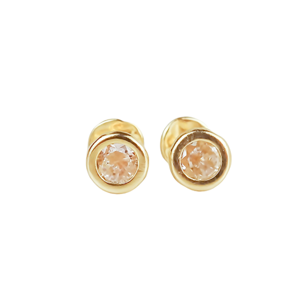 Amor Eterno - Broqueles Bisel Bebé 4 Mm / Aretes Oro 10k / TRANSPARENTE