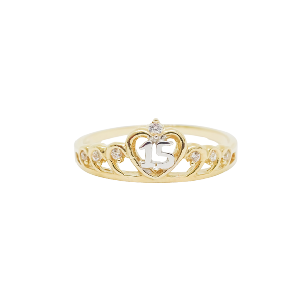 Amor Eterno - Anillo Xv Años / Corona Xv / Oro Sólido 14k