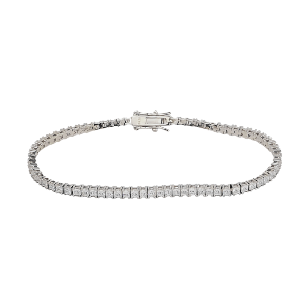 Amor Eterno- Pulsera Tennis Corte Princess Plata Con Oro 24k