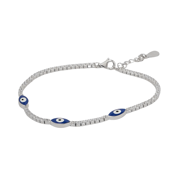 Amor Eterno- Pulsera Tennis Ojo Turco Plata Con Oro 24k