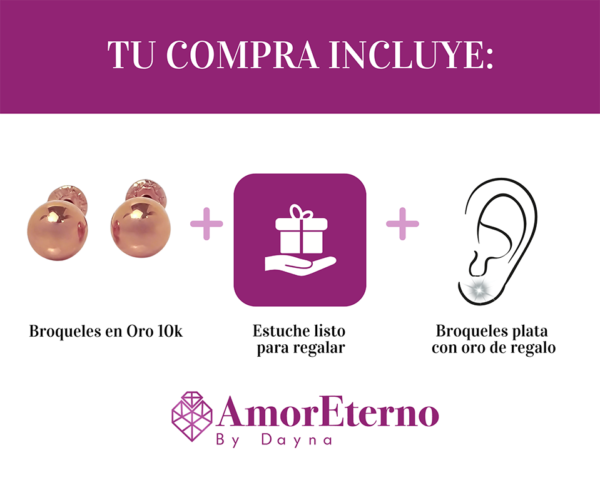 Amor Eterno - Broqueles / Dormilonas 4mm / Aretes / Oro 10k / Rosa - Imagen 9