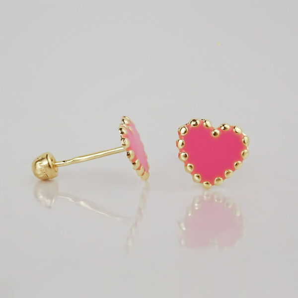 Amor Eterno - Broqueles Corazón Esmaltado / Oro Sólido 10k / Rosa - Imagen 6