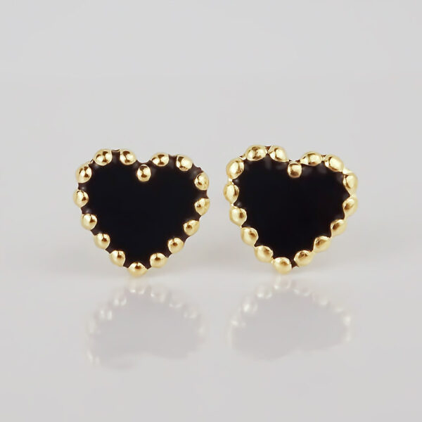 Amor Eterno - Broqueles Corazón Esmaltado / Oro Sólido 10k / Negro - Imagen 4