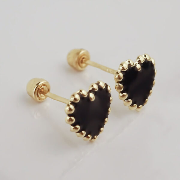 Amor Eterno - Broqueles Corazón Esmaltado / Oro Sólido 10k / Negro - Imagen 5