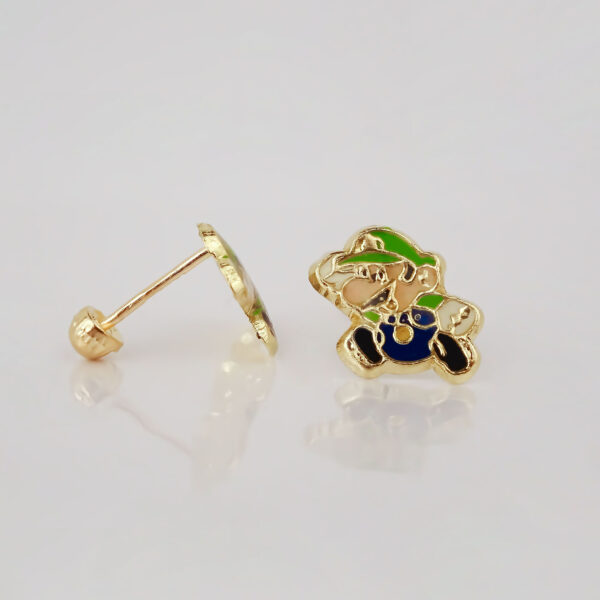 Amor Eterno - Broqueles Mario Bros Toad / Aretes Oro 10k / Luigi - Imagen 6