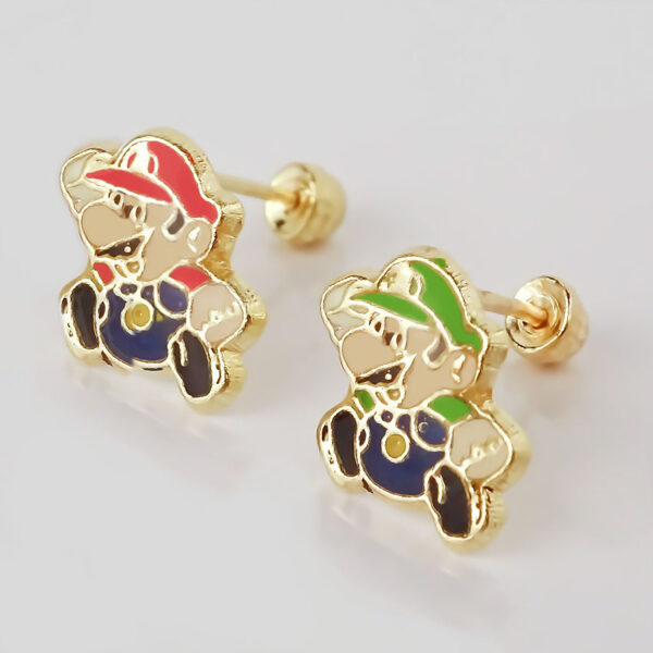 Amor Eterno - Broqueles Mario Bros Toad / Aretes Oro 10k / Mario y Luigi - Imagen 7