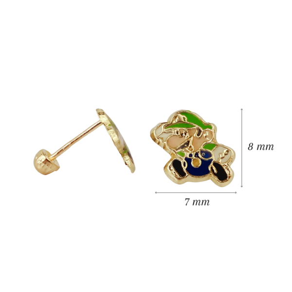 Amor Eterno - Broqueles Mario Bros Toad / Aretes Oro 10k / Luigi - Imagen 2