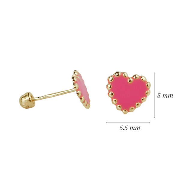 Amor Eterno - Broqueles Corazón Esmaltado / Oro Sólido 10k / Rosa - Imagen 2