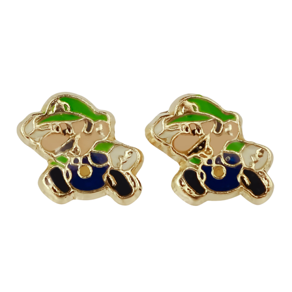 Amor Eterno - Broqueles Mario Bros Toad / Aretes Oro 10k / Luigi