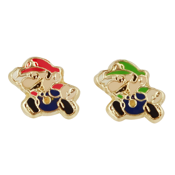 Amor Eterno - Broqueles Mario Bros Toad / Aretes Oro 10k / Mario y Luigi