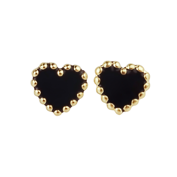 Amor Eterno - Broqueles Corazón Esmaltado / Oro Sólido 10k / Negro