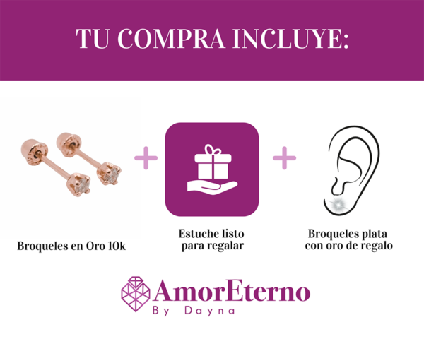 Amor Eterno - Broqueles Diamante Natural 0.06cts Oro 14k / Rosa - Imagen 8