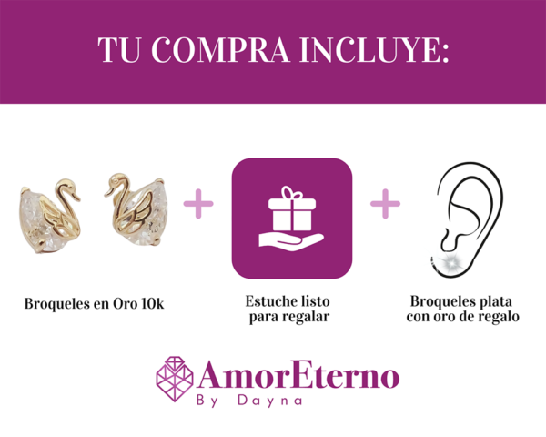 Amor Eterno - Broqueles Cisne Aretes / Oro 10k - Imagen 9