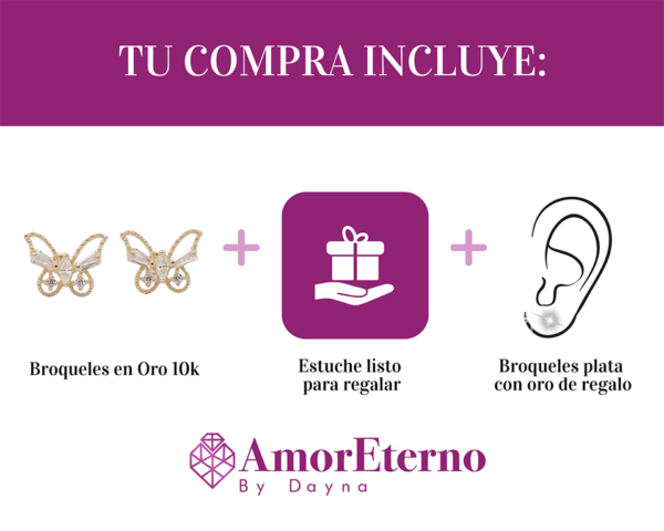 Amor Eterno - Broqueles Mariposa Marquise Aretes / Oro 10k - Imagen 9