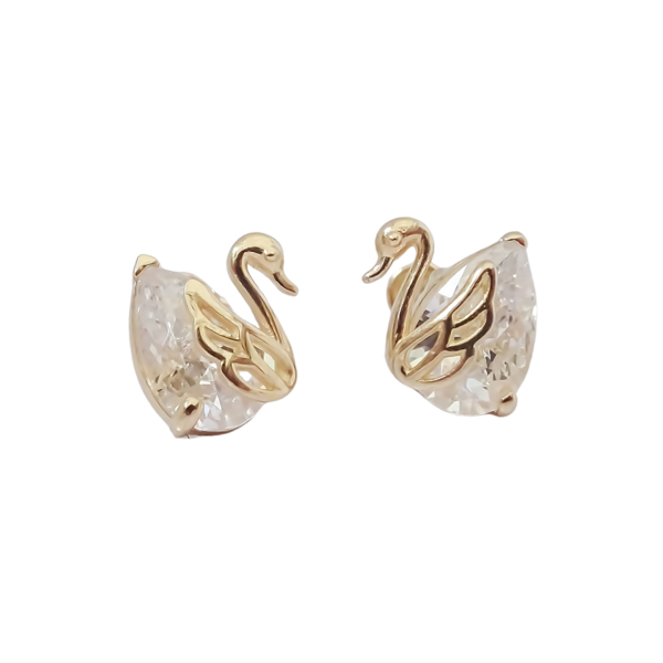 Amor Eterno - Broqueles Cisne Aretes / Oro 10k