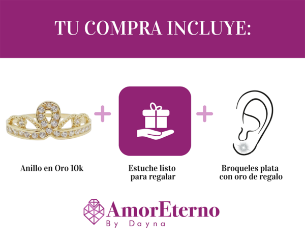 Amor Eterno - Anillo Corona / Anne / Oro Solido 10k - Imagen 10