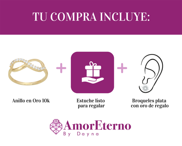 Amor Eterno - Anillo Infinito Con Diamantes / Oro Sólido 10k - Imagen 9