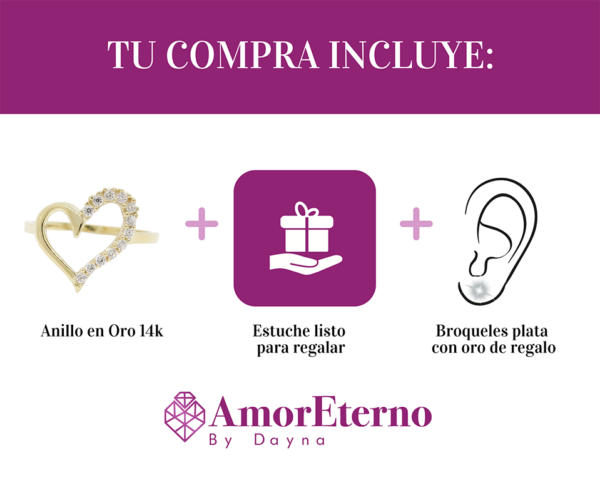 Amor Eterno - Anillo Corazón Espiga / Oro 14K - Imagen 9