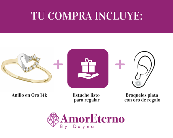 Amor Eterno - Anillo Corazón Due Tono / Oro 14k - Imagen 9