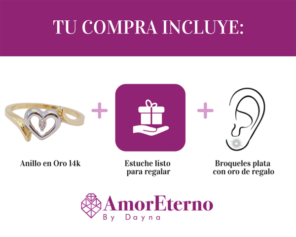 Amor Eterno - Anillo Corazón Diamante / Oro 14k Sólido - Imagen 9