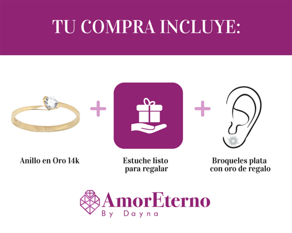 Amor Eterno - Compromiso / Anillo Circulo Plano / Oro 14k Solido - Imagen 8