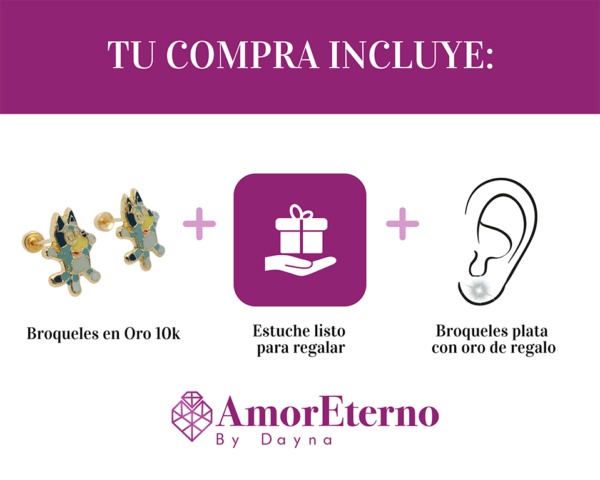 Amor Eterno - Broqueles Bluey / Aretes Oro 10k - Imagen 9