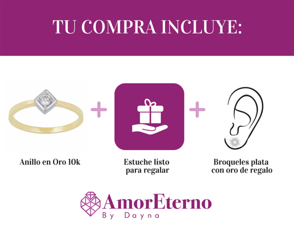 Amor Eterno - Anillo Rombo / Oro Sólido 10k - Imagen 8