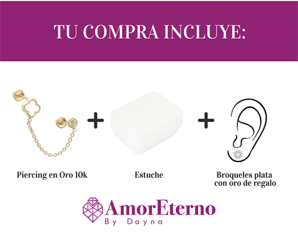 Amor Eterno - Trébol 4 Silueta / Doble Perforación / Oro 10k - Imagen 8