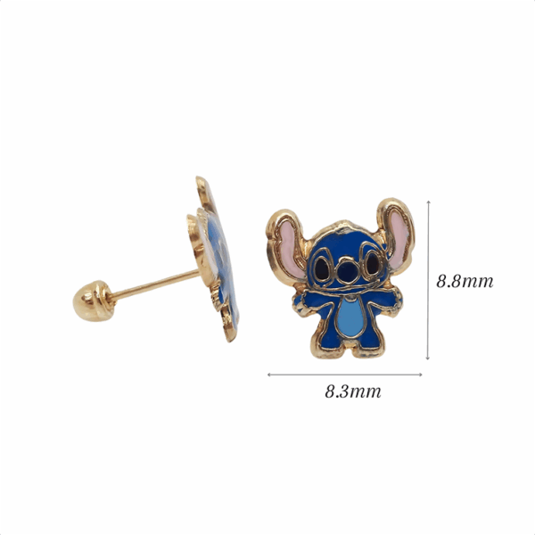 Amor Eterno - Broqueles Stich / Aretes Oro 10k - Imagen 2