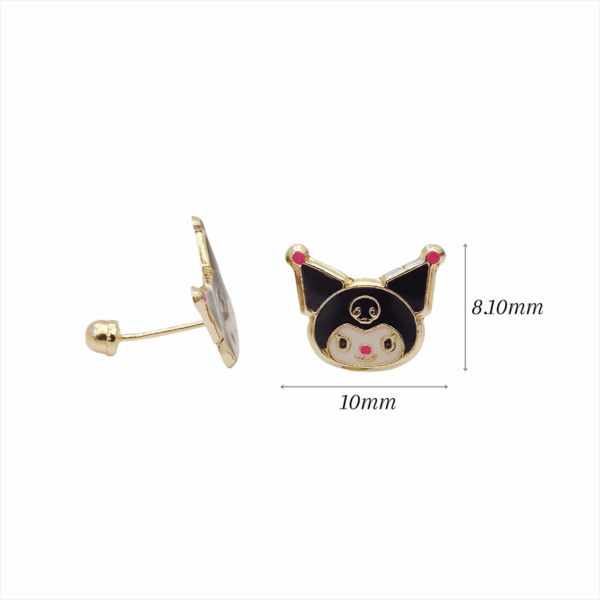 Amor Eterno - Broqueles / Kuromi Carita / Aretes Oro 10k - Imagen 2