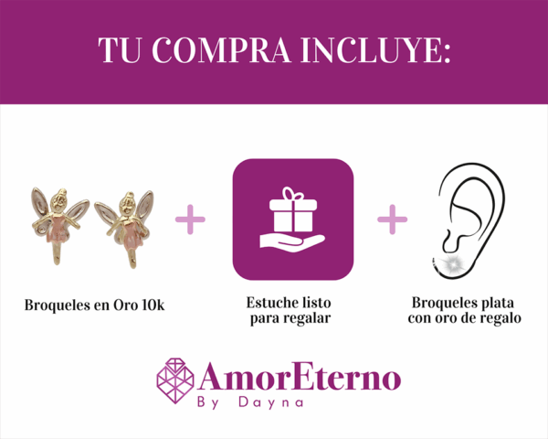 Amor Eterno - Broqueles Hada / Aretes Oro Sólido 10k - Imagen 9